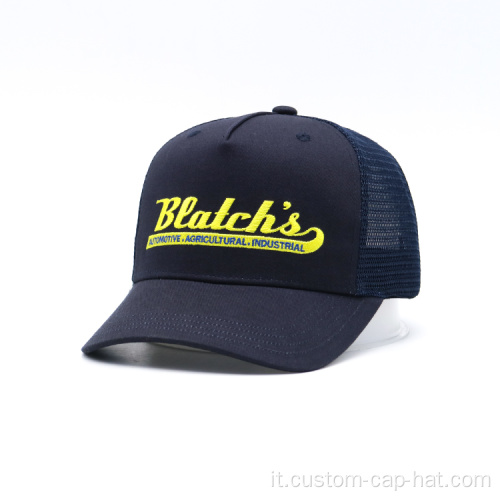 Navy Blue Trucker Cap con logo ricamato